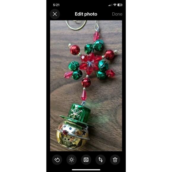 Pier 1 Jingle Bell Snowman Ornament Beaded Star Red Green Metal Christmas - Picture 8 of 8